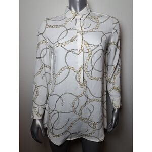Chico’s Pull On Sz M Blouse Top women long sleeve No Iron™ Status Print Tunic